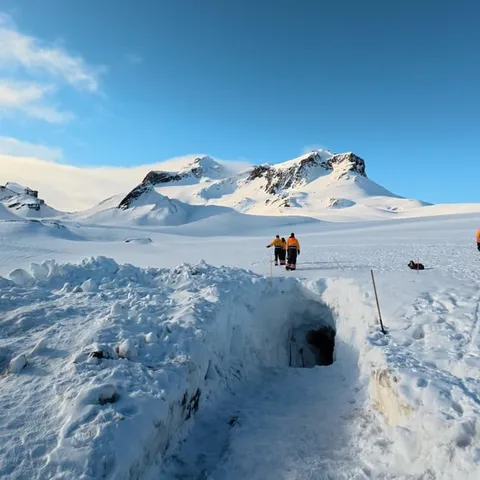 Small figures on the wide expanse of Langjokull